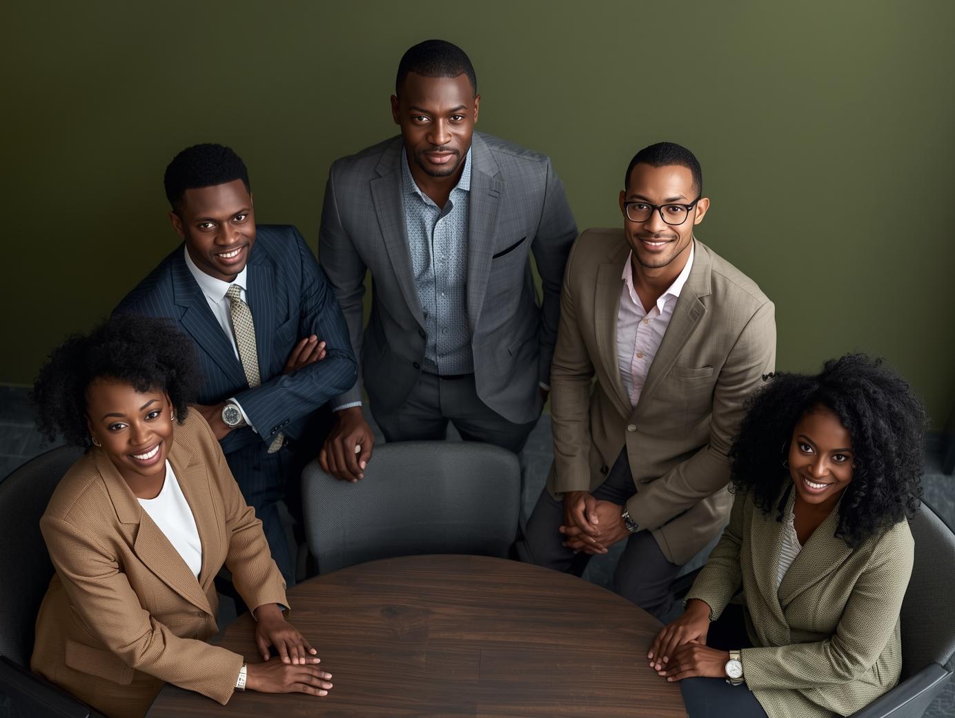African investment professionals working in modern office environment